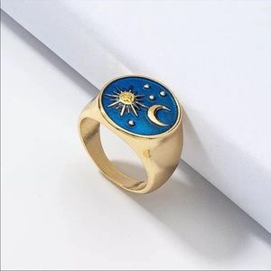 Blue Engraved Mythical Moon Trendy Ring